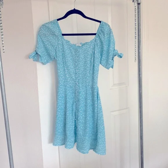 Sienna Sky | Dresses | Southern Belle Country Summer Light Blue Floral Dress  Puff Sleeve Tie Xs Mom